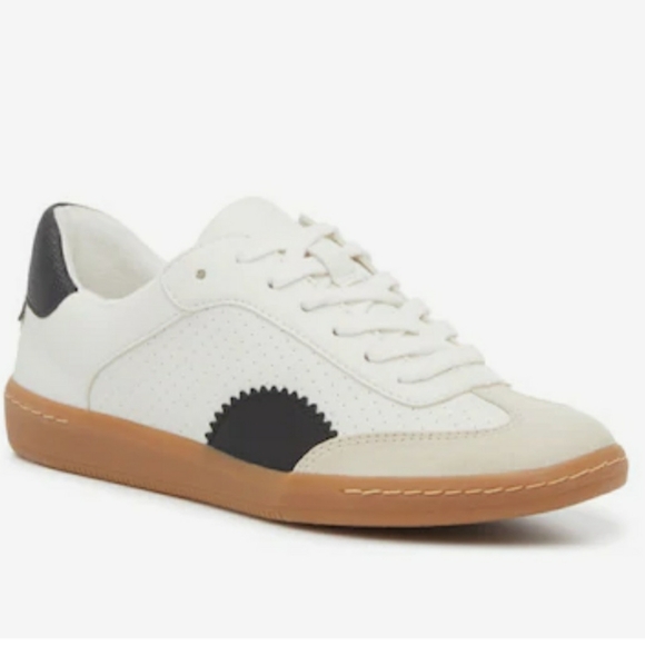 Dolce Vita White Black Leather Taupe Suede Stella Nadia Sneaker sz 7.5